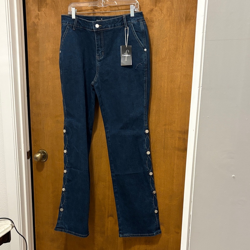 578. Flamingals Dark Blue Women’s Button-Detail Jeans